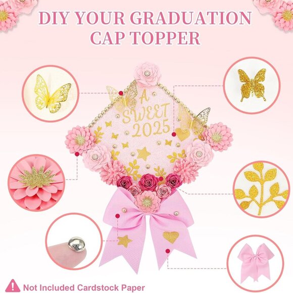 NWOT - Paper Flowers for Graduation Cap Decoration Kit, Small Roses Flores - Picture 5 of 7